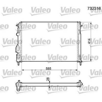 Abbildung von VALEO 732316 Kühler, Motorkühlung Aluminium 585 415 23 mit Kühlmittelregler Kühlrippen mechanisch gefügt RENAULT: Scénic 1, MEGANE 1 Cabriolet