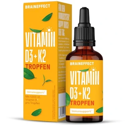 Abbildung von BRAINEFFECT Vitamin D3 K2 Tropfen (50 ml) Hochdosierte in MCT Öl für stärkere Wirkung Decken 500% des Tagesbedarf, 17 Monatsvorrat (Geschmacklos)