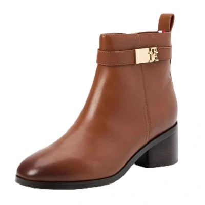 Abbildung von Tommy Hilfiger LOGO MID HEEL Bootie Ankle Boot, Damen, Größe: 38, Cognac brown Schuhe