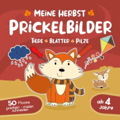 Abbildung von Herbst Prickelbilder ab 4 Jahre 50 Motive prickeln malen schneiden: Prickelblock &amp; Prickelbuch zum basteln, Bastelbuch mit Ideen für ... Prickelset Bastelset ohne Prickelnadel
