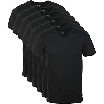 Abbildung von Gildan Herren V Ausschnitt T Shirts Multipack Style G1103 Unterwäsche, Schwarz (6er Pack), L