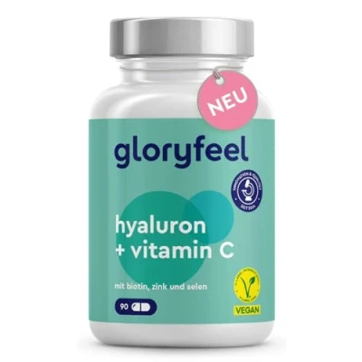 Abbildung von Hyaluronsäure Kapseln 500mg + Zink, Biotin, Vitamin C &amp; Selen ActiHyal® Markenrohstoff hoch bioverfügbar Geringes Molekulargewicht für leichte Aufnahme(0,8 1,5kDa) 90 vegane Hyaluron