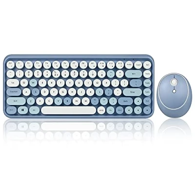 Abbildung von Perixx PERIDUO 713BL Wireless Mini Keyboard and Mouse Combo Retro Round Key Caps Pastel Blue US English Layout…