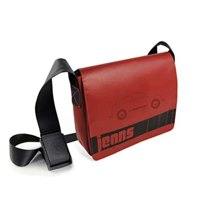 Abbildung von BRISA VW Collection Volkswagen Große Jeans Schulter Umhänge Tasche mit Käfer Design aus LKW Plane 33 x 40 12 cm (Jeans Beetle/Rot)