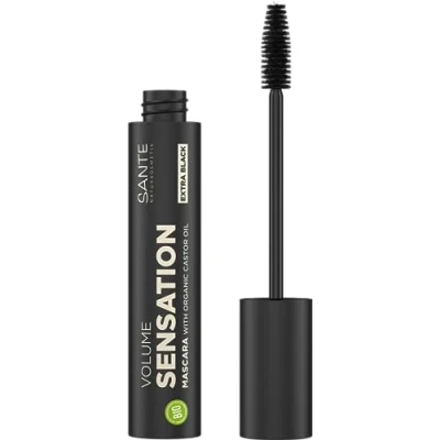 Abbildung von SANTE Naturkosmetik Volume Sensation Mascara Extra Schwarz, Schwarze Wimperntusche für sensationelles Wimpernvolumen, Natural Make Up, Mit Bio Rizinus &amp; Mandelöl, Vegan, 12ml