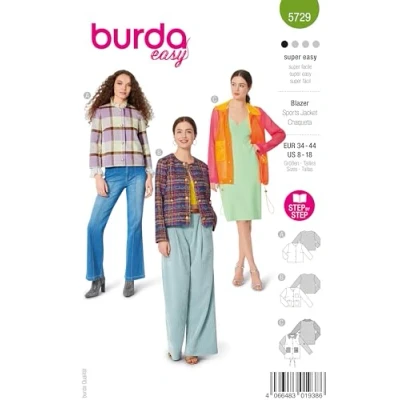 Abbildung von burda easy Schnittmuster Damen #5729 Blazer aus Bouclé, Flanelljacke im Grungestil und Jacke PVC Gr. 34 44