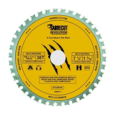 Abbildung von 1 x SabreCut SCCSM185_38 185mm 38T 30mm 25,4mm 20mm 16mm Bohrung Multi Material Metall Holz Kunststoff Kreissägeblatt kompatibel mit Bosch Dewalt Makita Milwaukee und vielen anderen