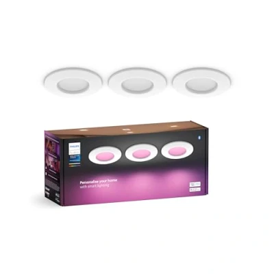 Abbildung von Philips Hue Smart Slim Einbauleuchte 3er Pack, 90 mm, weiß &amp; Farbiges Licht, Bluetooth kompatibel, Sprachsteuerung mit Alexa, Apple Home Google Assistant,