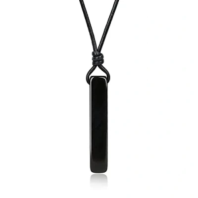 Abbildung von COAI Geschenkideen Unisex Lederkette mit Bar Anhänger Säule Glückskette aus Obsidian
