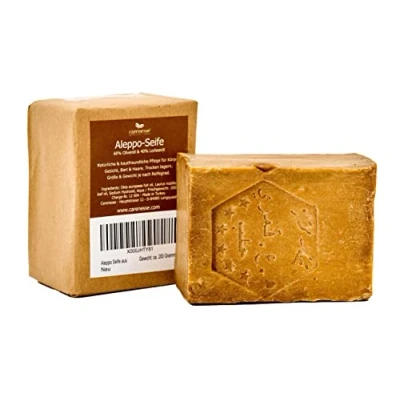 Abbildung von Carenesse Aleppo Seife 60% Olivenöl 40% Lorbeeröl ca. 200 Gramm, original Olivenölseife Haarseife Naturprodukt vegan handgemacht Duschseife Naturseife