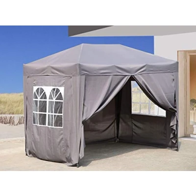 Abbildung von QUICK STAR Pop Up Pavillon 2x3m Smoky Grau mit 4 Easy Klett Seitenwänden 2 Reißverschlüssen.