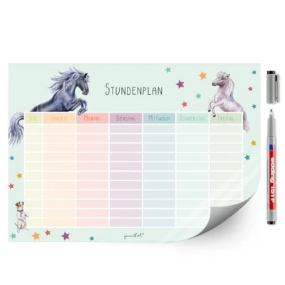 Abbildung von younikat Stundenplan abwischbar selbstklebend I Pferd und Pony inkl. Stift wiederbeschreibbar Schulanfang dv_1053