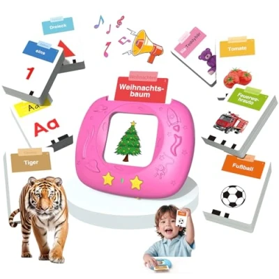 Abbildung von HOMESTEC Spielzeug ab 2 jahre Deutsche Sprechende Lernkarten 144 Blätter 388 Wörter, Learnspielzeug für Kind im Vorschulalter 3 4 5 Jahre, Geschenke Kinder Geburtstag, Rosa