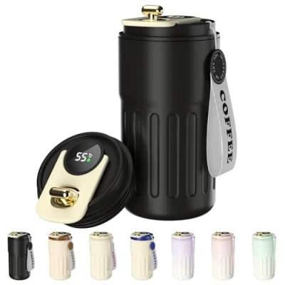 Abbildung von Homealexa Kaffeebecher Digitalanzeige Thermosflaschen 410ml 316 Edelstahl Travel Mug Isolierter Vakuum Thermobecher auslaufsicher Reisebecher mit Deckel für Kaffee