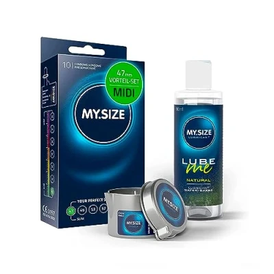 Abbildung von MY.SIZE Vorteilspack Kondome 47mm, 10er Pack + Natural Gleitgel 100ml Massagekerze