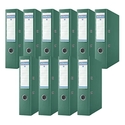 Abbildung von DONAU Premium Ordner Breit 10er Pack/DIN A4 / 7,5 cm 10 Stück/Grün/Kunststoffbezug PP/Carton Papier Schlitzordner Büroordner Aktenordner Ringordner/Grünen Punkt