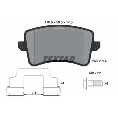 Abbildung von TEXTAR 2460601 Bremsbelagsatz nicht für Verschleißwarnanzeiger vorbereitet mit Bremssattelschrauben Zubehör AUDI: A4 B8 Avant, Q5, A5 Sportback