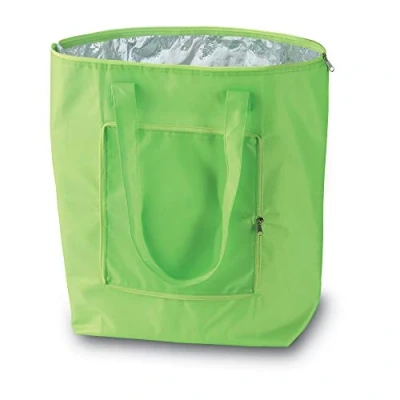 Abbildung von PromotionGift Wiederverwendbare Faltbare Kühltasche, Einkaufen, Strandtasche leicht und langlebig, mit Innenfutter aus Aluminium für perfekte Kühlfunktion 25L (Limette)