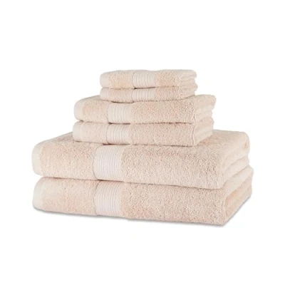 Abbildung von Amazon Basics 2 Bade, Hand und Waschlappenset aus Bio Baumwolle, farbecht, 6 Stück, Blush Rosa (76 x 137 cm, 40 66 30 cm)
