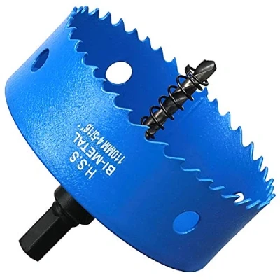Abbildung von Lochsäge 110mm, M42 HSS Lochbohrer Set Bimetall mit Sechskant Schaft und Zentrierenden Metallbohrern Bohrkronen für Metall,Eisen,Aluminium,Holz,Trockenbau, Kunststoff, Faserplatten, Blau