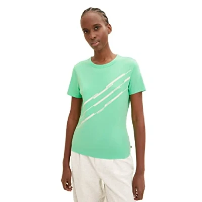 Abbildung von TOM TAILOR Denim Damen 1035364 T Shirt mit Print, 11052 Strong Green, L
