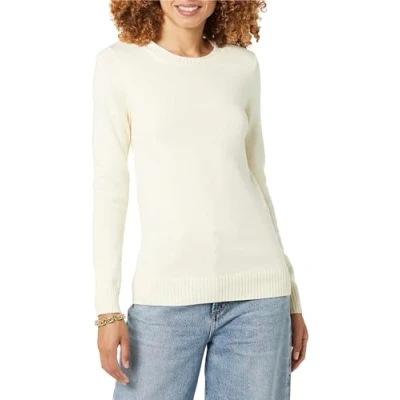 Abbildung von Amazon Essentials Damen Pullover Mit Rundhalsausschnitt Aus 100 % Baumwolle (Erhältlich In Übergröße), Ecru, L