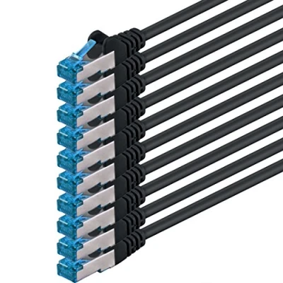 Abbildung von 1 aTTack 4250344832508 0.5 m Cat6 A SF/UTP (S FTP) Netzwerkkabel (0,5 m, A, FTP), RJ 45, 45) schwarz 10 Stück