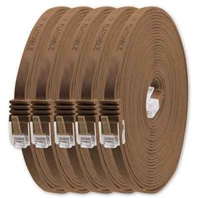 Abbildung von 1aTTack.de 5m Braun 5 Stück Cat.6 Flaches Netzwerkkabel Cat6 Flachkabel Ultra Flach Patchkabel 1000 Mbit/s Gigabit LAN (RJ45) Slim Micro