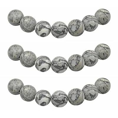 Abbildung von MJDCB Perlen zum Auffädeln 4mm 85 stück Graue Karte Jaspis Halbedelsteine mit Loch Natürliche Lose Runde Steinperlen für Herstellung Schmuck Armbänder Halsketten