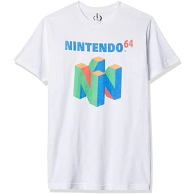 Abbildung von Nintendo Herren N64 Logo Kurzarm T Shirt, Weiß, Mittel