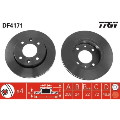 Abbildung von TRW DF4171 Bremsscheibe 258 24 4 114,3 Belüftet lackiert