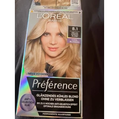 Abbildung von L&#039;Oréal Paris Permanente Haarfarbe mit kühlem Farbergebnis, Haarfärbeset Coloration und Anti Gelbstich Pflegebalsam, Préférence Cool Blondes, Nr. 8.1 Helles kühles Blond (Kopenhagen), 1 Stück