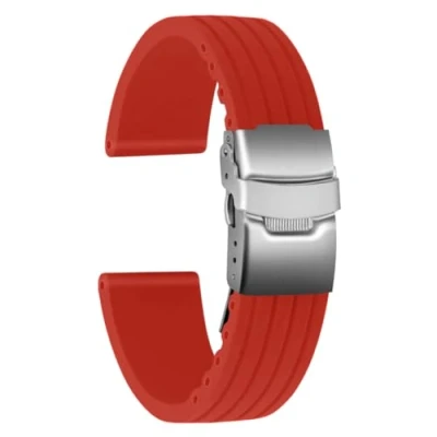 Abbildung von ULLCHRO Unisex Kautschuk Armband mit Edelstahl Silber Faltschließe 20mm Blau