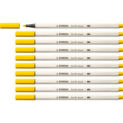 Abbildung von Premium Filzstift mit Pinselspitze für variable Strichstärken STABILO Pen 68 brush 10er Pack gelb
