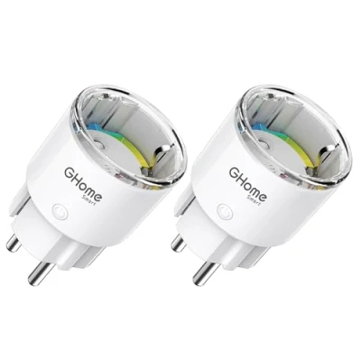 Abbildung von GHome Smart Steckdose mit Strommessung, Mini Wlan kompatibel Alexa/Google Home, App Fernbedienung, Sprachsteuerung,Zeitplan, 10A,Nur 2,4GHz, TÜV Zertifiziert (2 Packs)