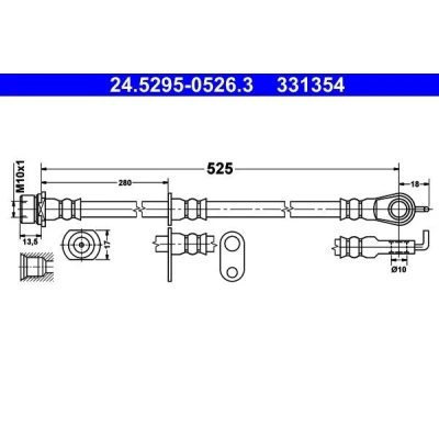 Abbildung von ATE 24.5295 0526.3 Bremsschläuche 525 M10x1 TOYOTA: Yaris I Hatchback