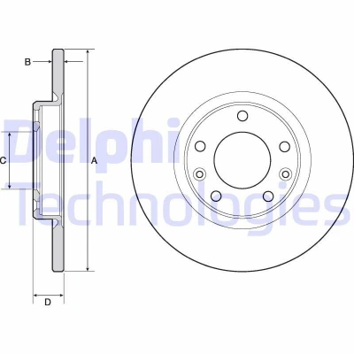 Abbildung von DELPHI BG4661C Bremsscheibe 268 12 5 voll beschichtet unbehandelt ohne Radlager, ABS Sensorring PEUGEOT: 308 II Hatchback, SW 2