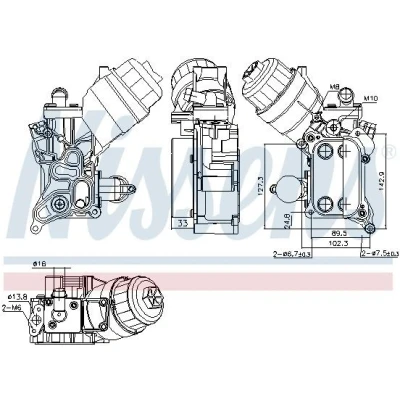Abbildung von NISSENS 91355 Ölkühler mit Ölfiltergehäuse Filter OPEL: Astra H Caravan, J Hatchback, Meriva B, FIAT: Doblo I Cargo, LANCIA: Musa