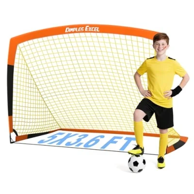 Abbildung von Dimples Excel Fußballtor Netz für Garten und Außenbereich Fußballtraining Fußballliebhaber (5&#039;x3.6&#039; Orange Schwarz)