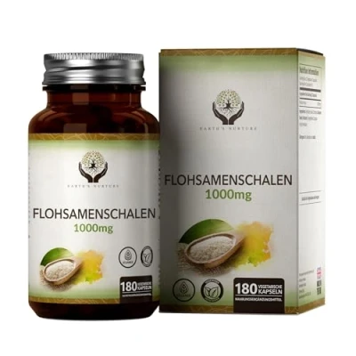 Abbildung von EN Flohsamenschalen Kapseln 180 Vegane Tabletten Flohsamen Gemahlen Psyllium Husk Fiber Ballaststoffe aus Flohsamenschalenpulver 1000mg pro Portion Milch &amp; Gluten Frei