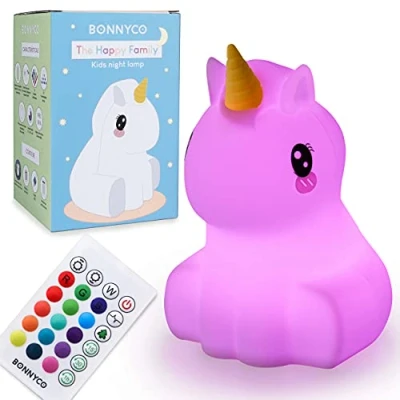 Abbildung von Nachtlicht Kinder Fernbedienung und Berührungssensor 16 Farben BONNYCO Einhorn Baby mit Timer Nachttischlampe Silikon 100% BPA Frei Nachtlampe Kinderzimmer Geschenke