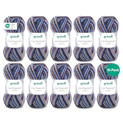 Abbildung von Gründl Lisa Premium color (Strick &amp; Häkelgarn mit wollähnlichem Charakter aus 100 % Polyacryl, 50 g / 133 m, Nadelstärke: 3,5 4,5, 10 x g), braun beige blau
