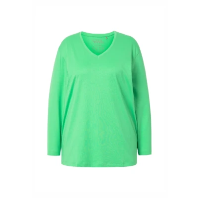 Abbildung von Ulla Popken Basic V Langarmshirt, Damen, Größe: 54/56, Mint green