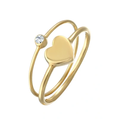 Abbildung von Elli HERZ SOLITÄR Kristall 2ER SET Ring, Damen, Größe: 54, Gold