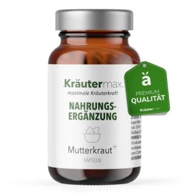 Abbildung von Kräutermax. Mutterkraut Kapseln Extrakt Hochdosiert mit Ingwer, Magnesium und Vitamin B Natürlich, 60 Stück