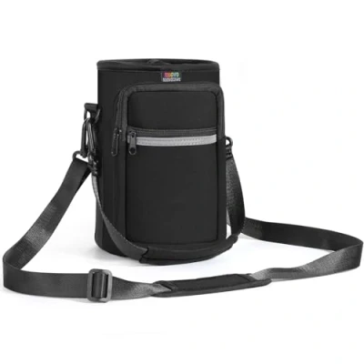Abbildung von Nuovoware Flaschenhalter Trinkflasche Molle Beutel, 1800ml Isolierte Neopren Kessel mit Verstellbar Schultergurt und Front Reißverschluss Tasche für Wandern Laufen Radfahren Jagd Reisen, Kohle Schwarz