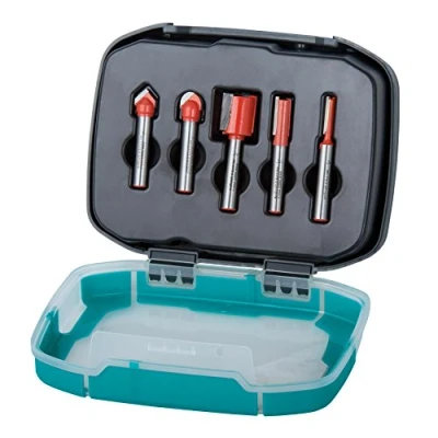 Abbildung von wolfcraft Nutfräser Set 5 tlg I 8753000 für Holzwerkstoffe Ø 20 mm Hochwertige Fräser in Kunststoffbox Oberfräsen und stationäre Fräsmotoren