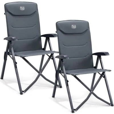 Abbildung von TIMBER RIDGE 2er Campingstuhl Faltbar Kleines Packmaß Klappstuhl Camping 150kg Hohe Lehne mit 4 Positionen verstellbar Tasche Liegestuhl Alu für Garten Balkon Wohnmobil Grau