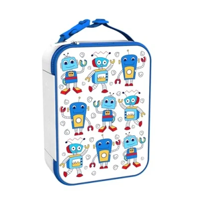 Abbildung von Ion8 Premium Lunch Tasche, 3 Seitiger Reißverschluss, Flaschen Netztasche, Namensschild, Lebensmittelechte Isolierung, Abwischbar, Waschmaschinenfest, Roboter Design, Polyester