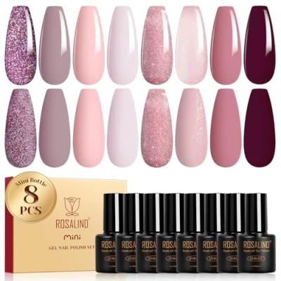 Abbildung von ROSALIND UV Nagellack Lila, 8 Farben Glitzer Lila Haferflocken Rosa Nude Farbgel Gelnägel Shellac Soak Off LED Gel lack Maniküre Geschenkset